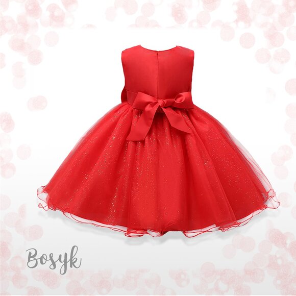 Rain of Flower Dress- Ruby Red-Dress for Girls- Elegant Dress for Girls- Dresses - Picture 2 of 3